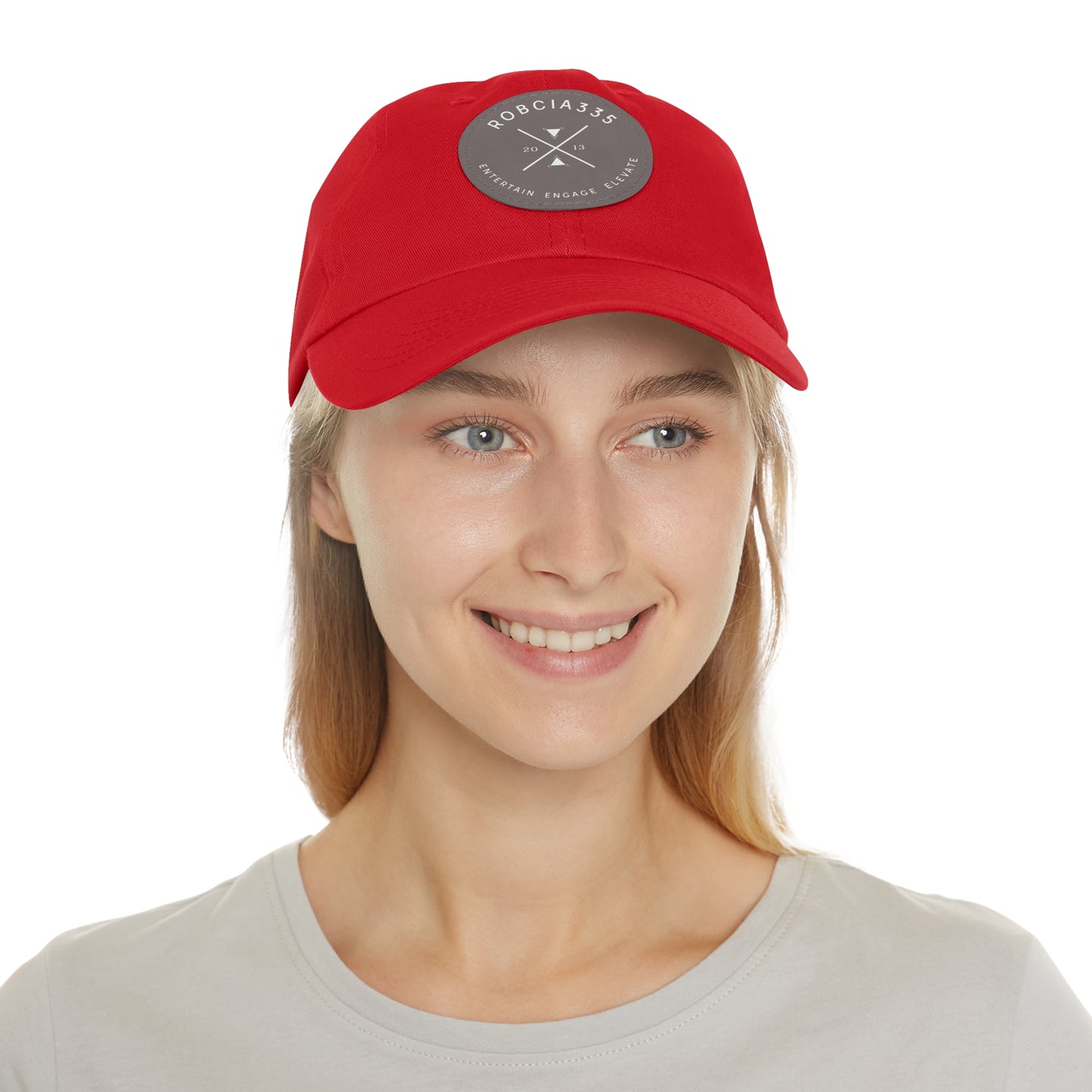 "Robcia335 Est. 2013" Dad Hat with Leather Patch (Round)