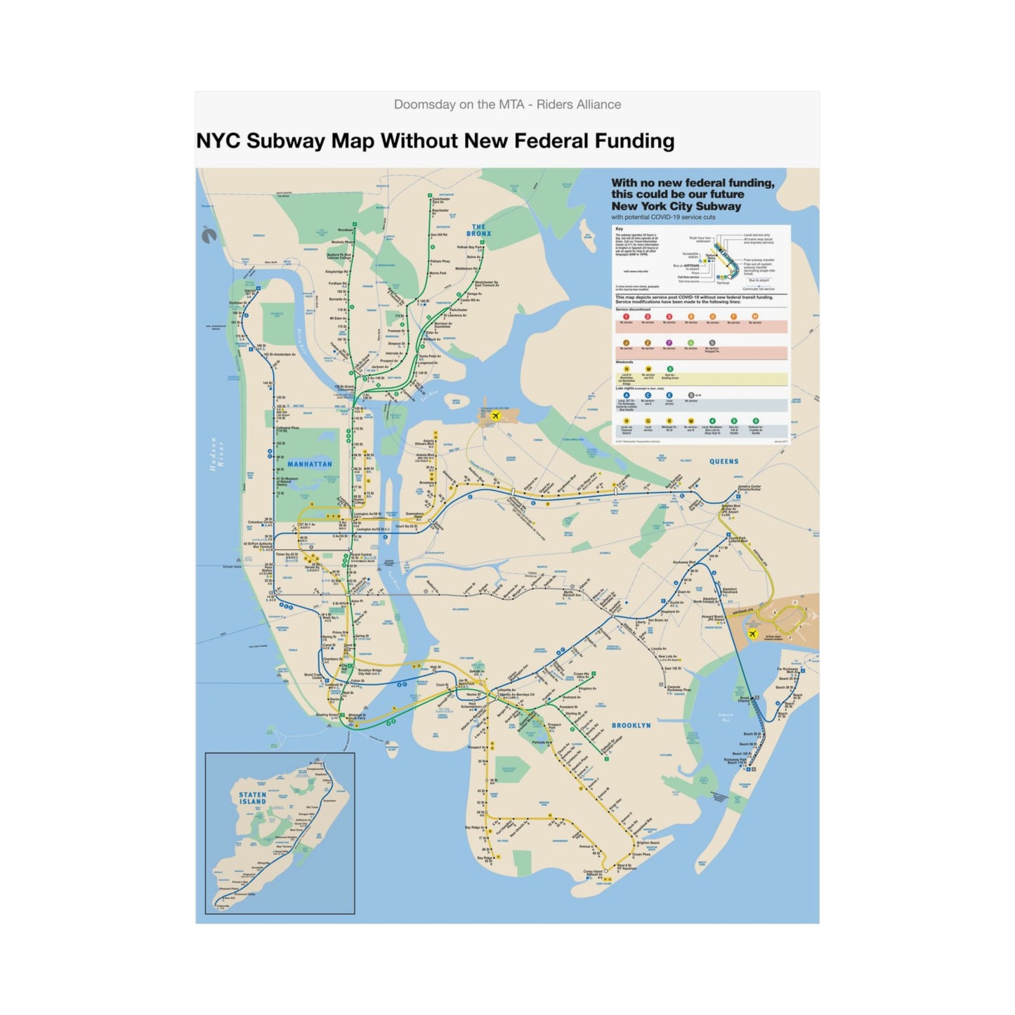 MTA NYC Subway Map 2020 (Without Federal Funding) Poster