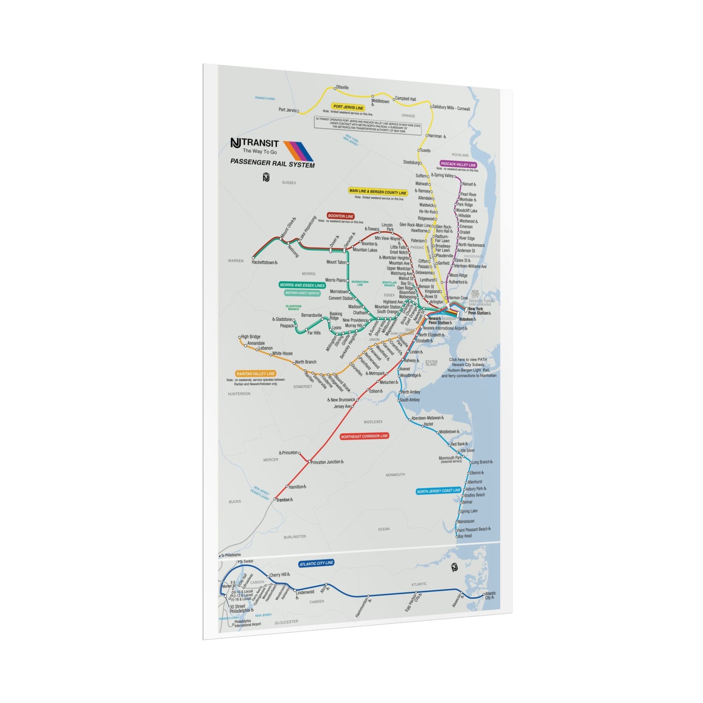 NJ Transit Map October 2001 Art Print, Wall Decor, Public Transport Poster