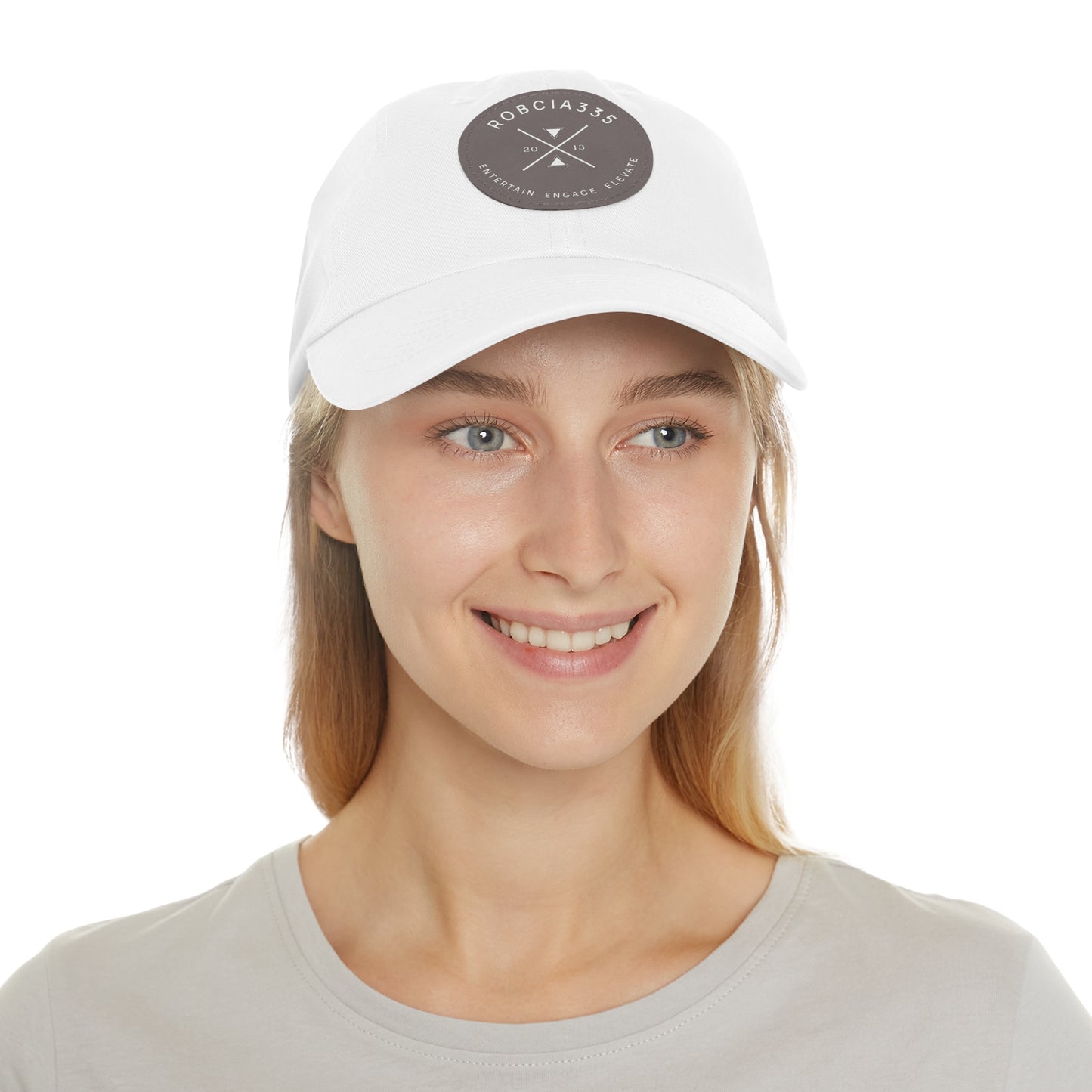 "Robcia335 Est. 2013" Dad Hat with Leather Patch (Round)