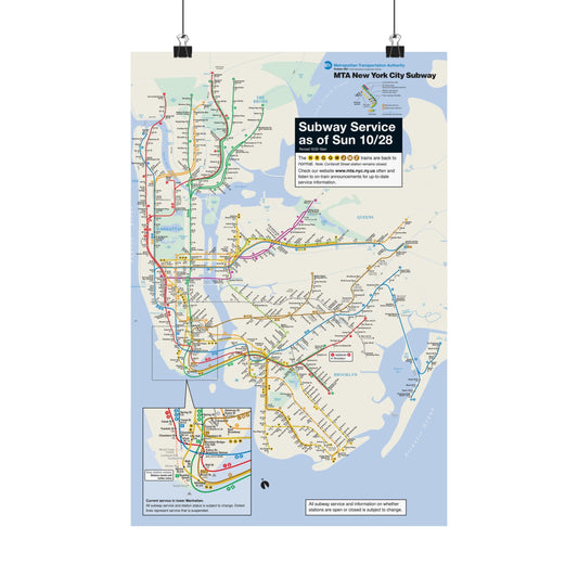 MTA NYC Subway Map Poster October 28, 2001 (1 Month After 9/11)