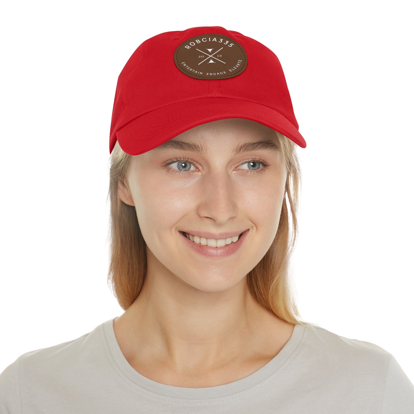 "Robcia335 Est. 2013" Dad Hat with Leather Patch (Round)