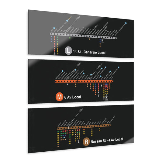 MTA L/M/R Subway Lines Acrylic Prints (Triptych)