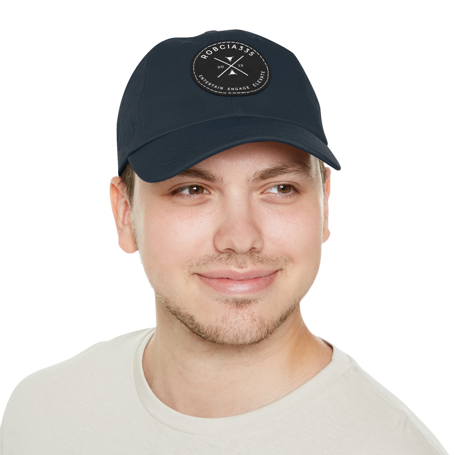"Robcia335 Est. 2013" Dad Hat with Leather Patch (Round)