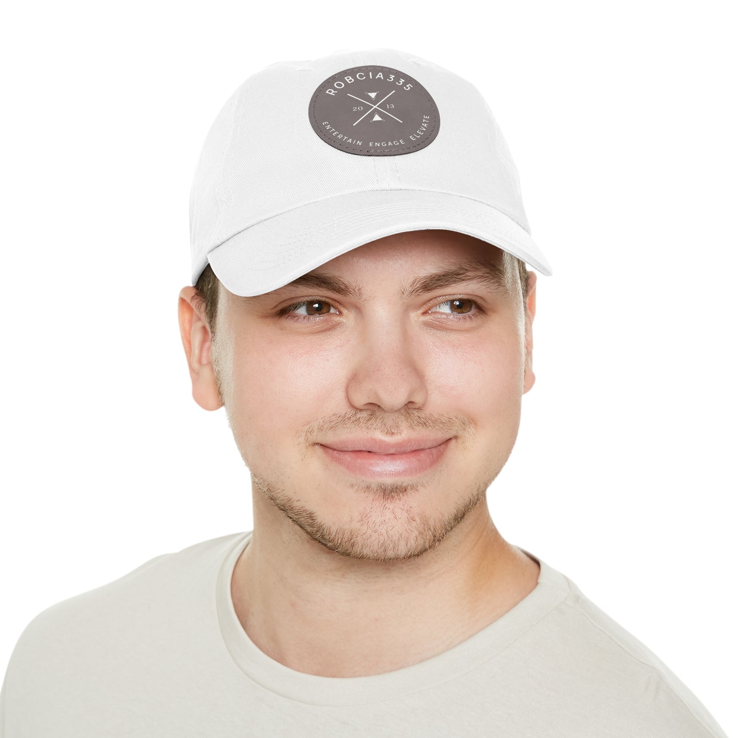 "Robcia335 Est. 2013" Dad Hat with Leather Patch (Round)