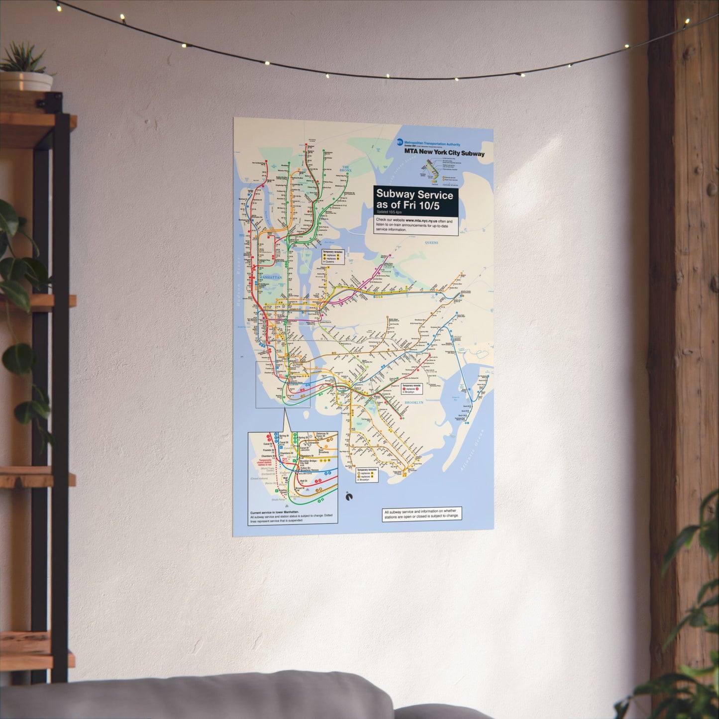 MTA NYC Subway Map Poster October 5, 2001 (1 Month After 9/11)