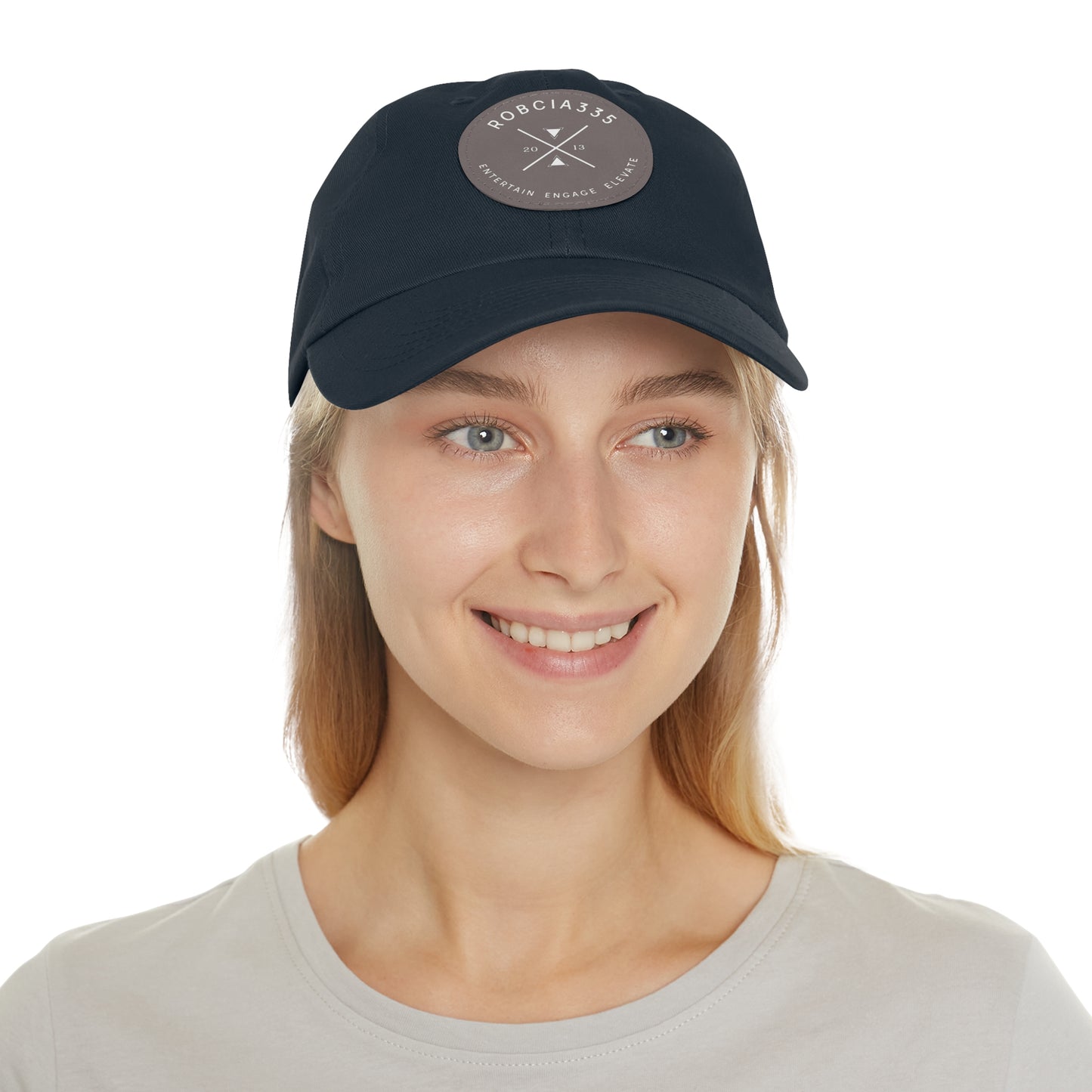 "Robcia335 Est. 2013" Dad Hat with Leather Patch (Round)