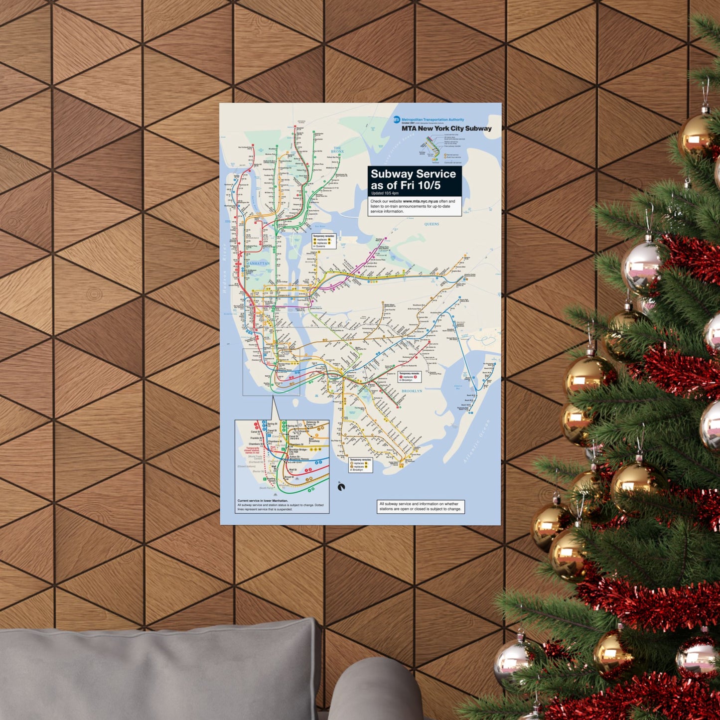MTA NYC Subway Map Poster October 5, 2001 (1 Month After 9/11)